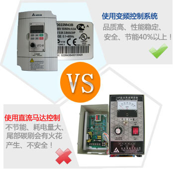 對比：使用變頻控制系統(tǒng)（環(huán)保節(jié)能好）VS使用直流馬達控制（耗電危險高）